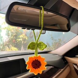 Crochet sunflower car hanging